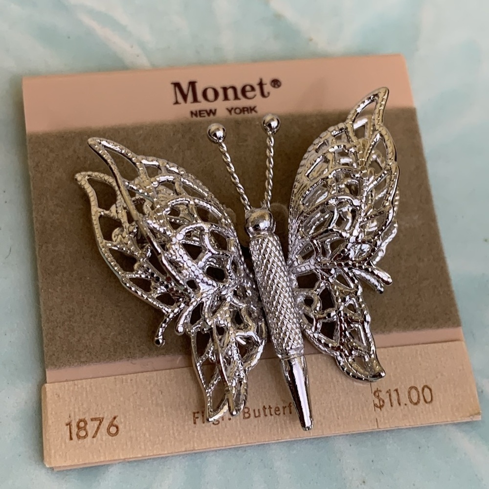 Monet | Vintage NWT Silver 3 D Butterfly Brooch Pin - Picture 5 of 11